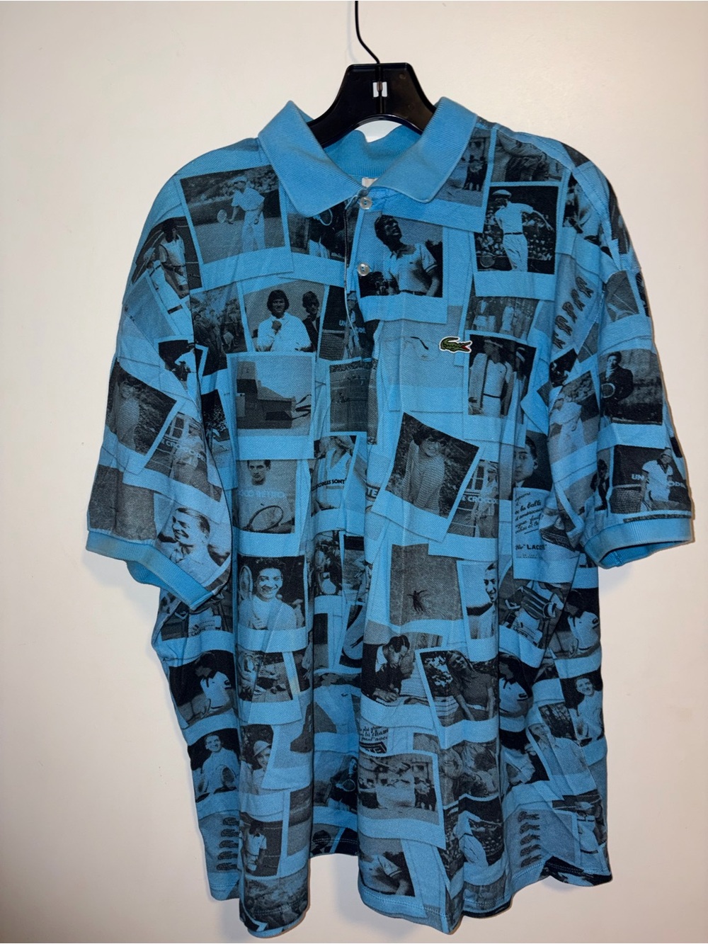 LACOSTE x POLAROID Tennis Polo Shirt All Over Print Blue Short Sleeve Size XXL